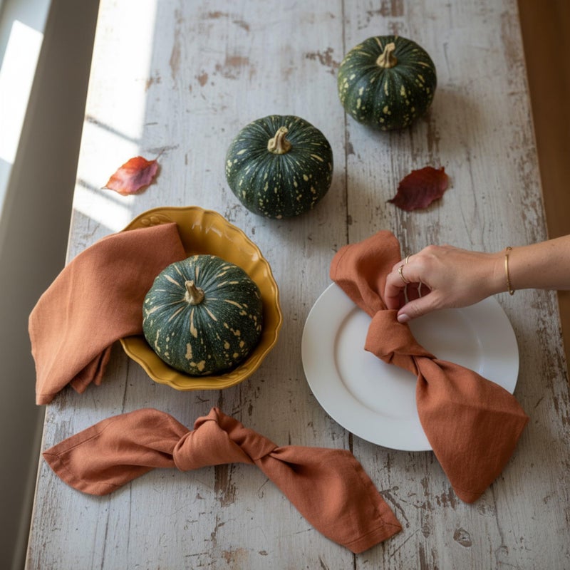 Eight Owls Linen Napkins â€“100% French Flax â€“ Stonewashed Pure Linen Cloth Napkins - Size 18 Inch x 18 Inch â€“ Set of 4 (Rustic Orange) - Image 3